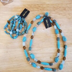 Cookie Lee Brown and Turquoise Beaded Necklace
